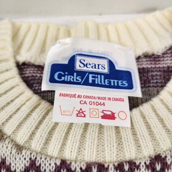 Vintage Sears Girls 14 Acrylic Sweater Striped Diamond Pattern Like New - Picture 3 of 9